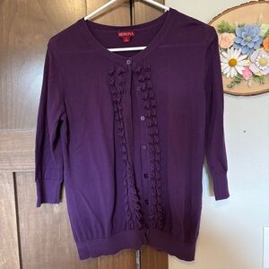 Merona Purple Cardigan with Ruffle Details Size L